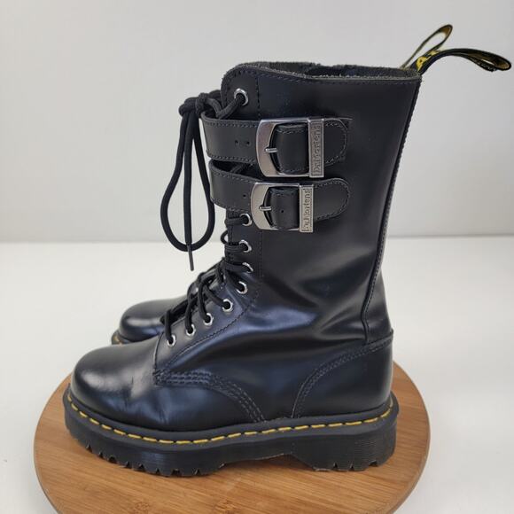 Dr. Martens Caspian Alt Black Leather Mens 7 Womens 8 Combat Tall Zip Up Boots - Picture 7 of 14